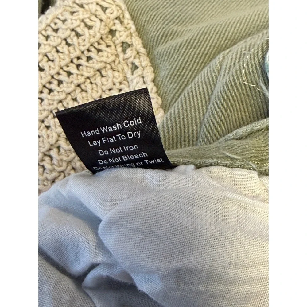 POL Sage Green Patchwork Star‎ Straight Wide Leg Jeans Small Boho Festival Pants